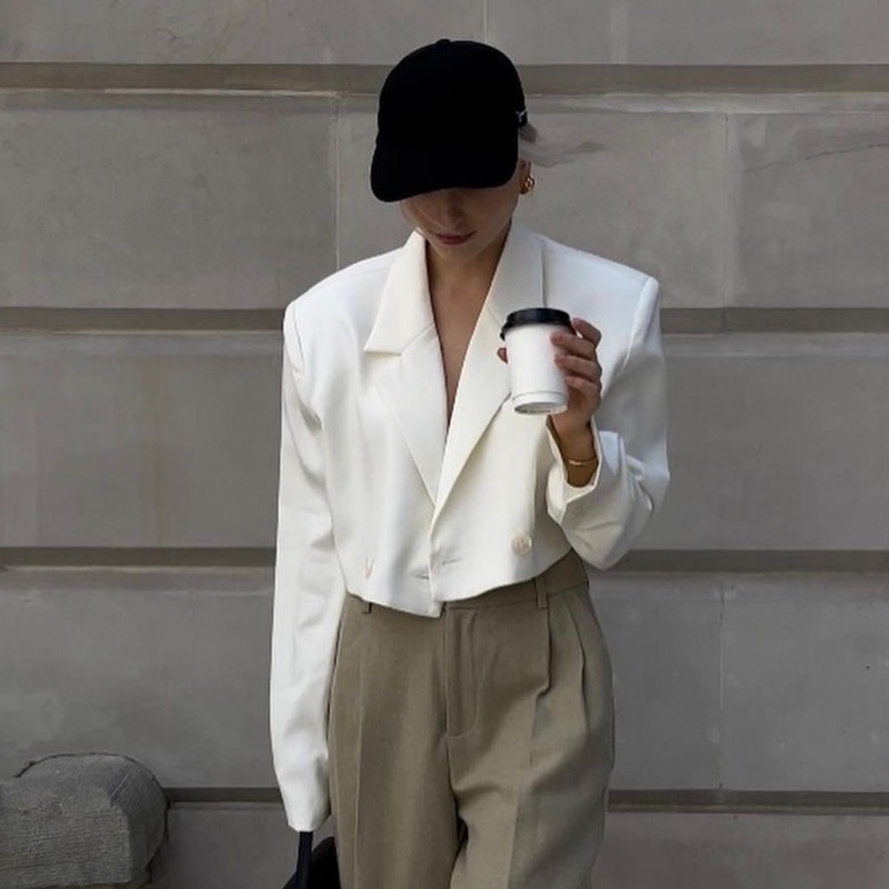 NA-KD white cropped blazer